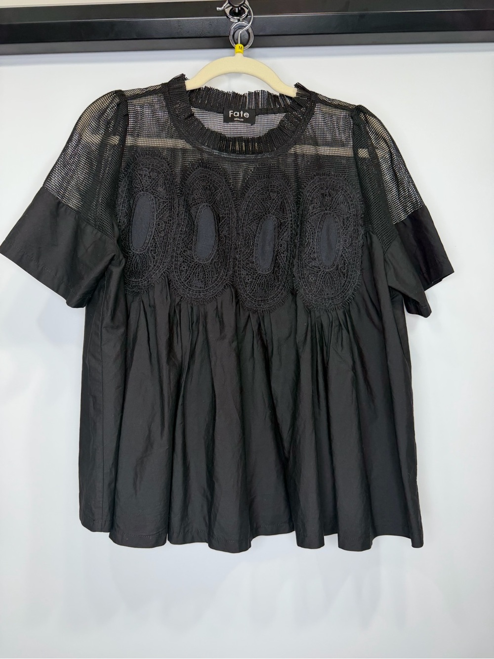 Fate Black Lace Mesh Babydoll Top Size Medium - Picture 2 of 11